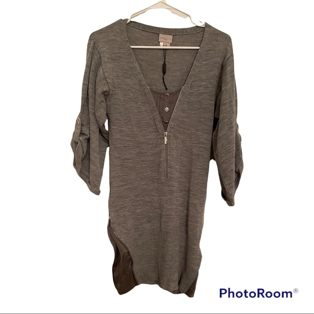 Gray Women's Top with Zipper Detail